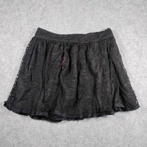 Free People Black Floral Lace Mini Skirt Embroidered Mesh Boho A-Line Medium